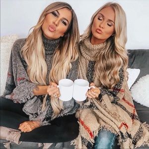 New! Plaid Turtleneck Soft Knit Poncho/Sweater